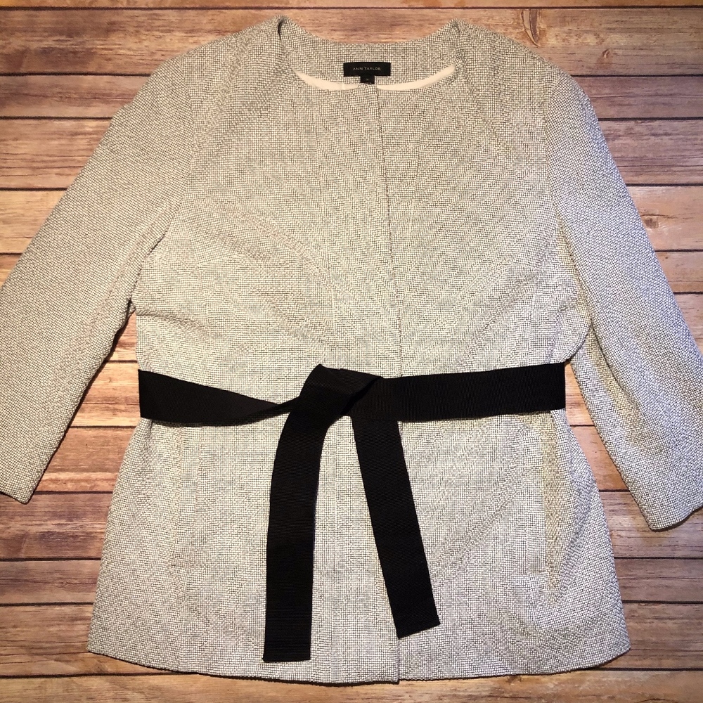 Ann Taylor Textured Tweed Belted Collarless Jacket